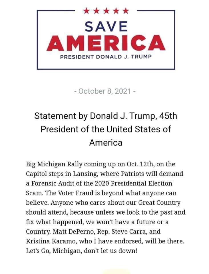 President Trump Announcement on MI Oct 12 Event